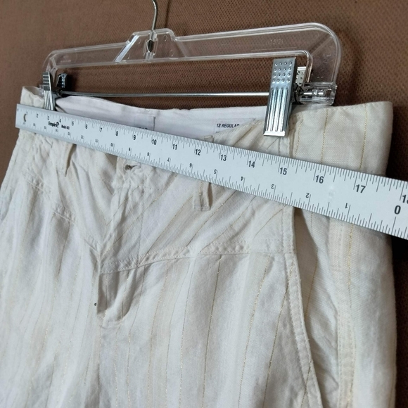 GAP White‎ Linen Pants Gold Stripe Girlfriend Chino Pants Size 12 Straight. - Picture 14 of 15
